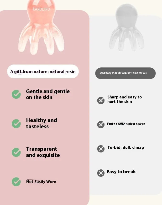 Pink natural resin octopus-shaped massage comb for facial and body meridian therapy.