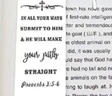 Stainless steel metal bookmark with European style design and bible verse, in CF-S5170 steel colour.