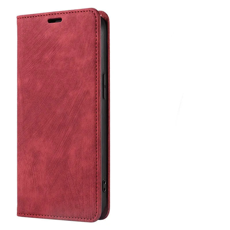 Magnetic flip phone case in solid grey leather and TPU material compatible with various iPhone models