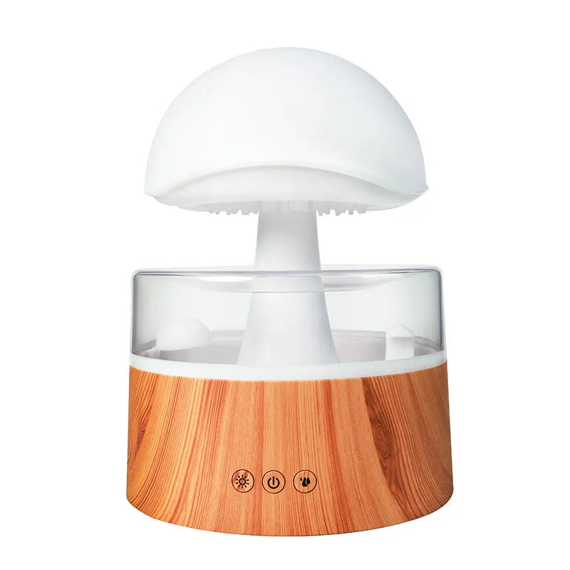 White cloud-shaped humidifier with falling raindrop effect and colour-changing LED lights