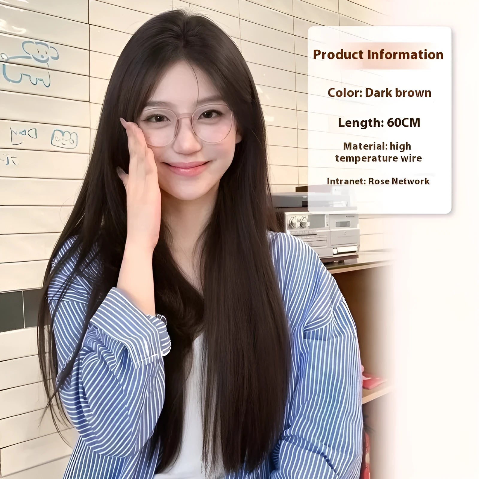 Full-head forehead lace wig with straight mid-length hair and styling accessories