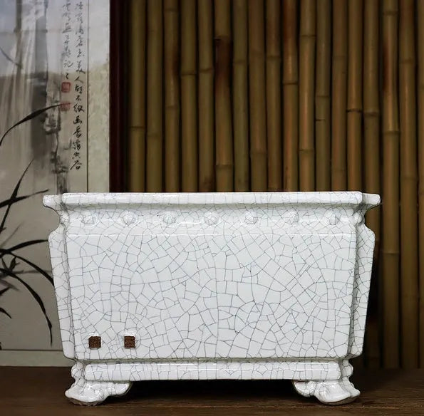 Large handmade ceramic flower pot with crackle glaze surface in white colour option for indoor plant display