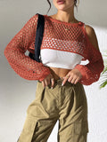 Mesh shirt with hollowed navel design in army green colour