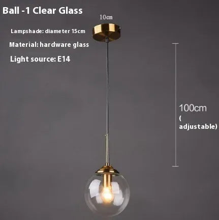 Modern round glass ball chandelier ceiling light in Nordic style with spherical glass elements