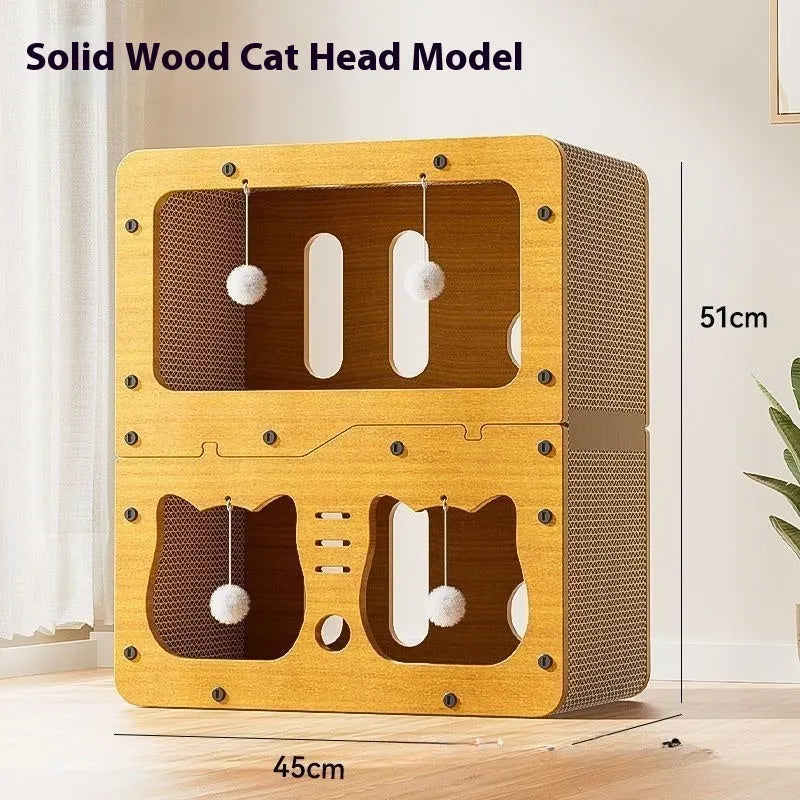 Double-layer cat scratching board with integrated nest in cute owl design