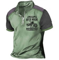 Men's casual polo shirt with digital letter pattern and zipper decoration on the lapel.