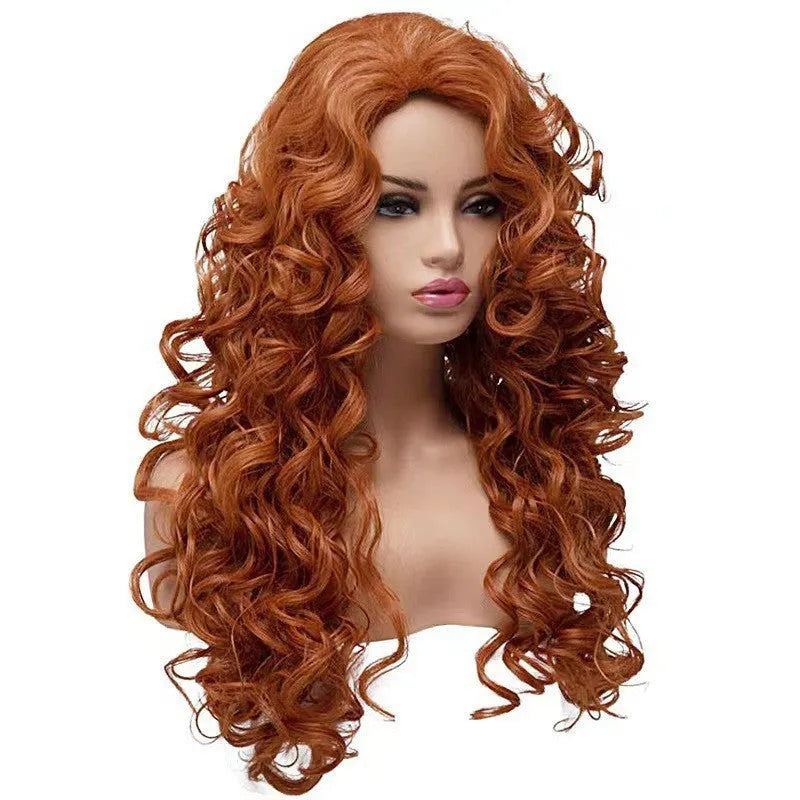 Brown long wavy curly wig with fluffy instant noodles texture for costume and cosplay