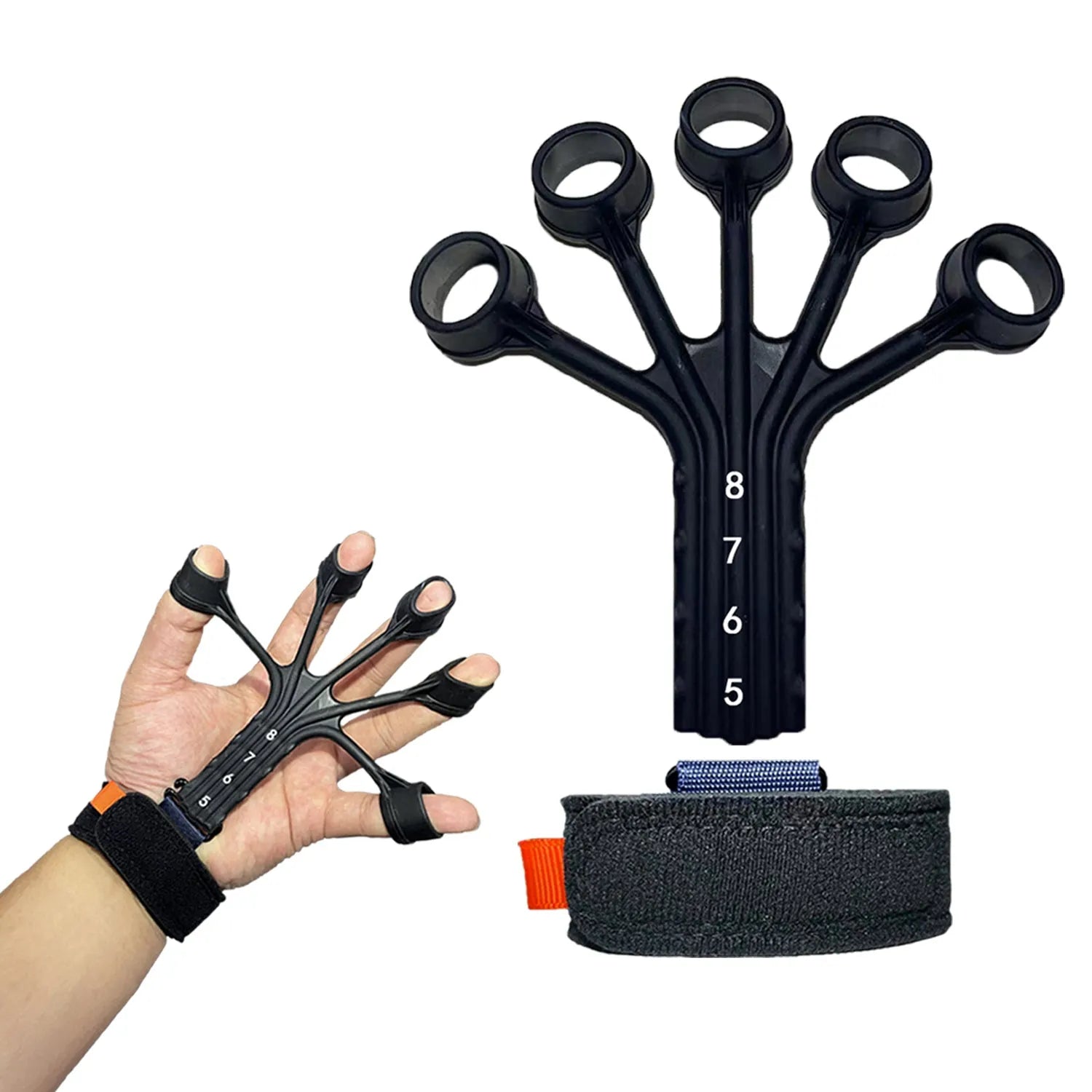 Silicone finger rehabilitation trainer with adjustable belt and tension rope system