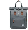 Men's casual polyester backpack in black showing cover-type opening and laptop pocket