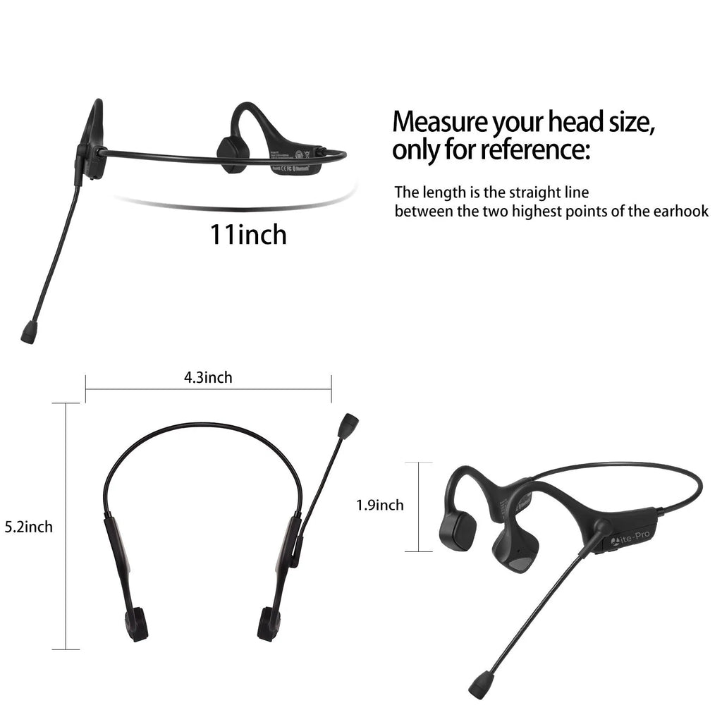 Black bone conduction ear-mounted Bluetooth headset with sports style design on a plain background
