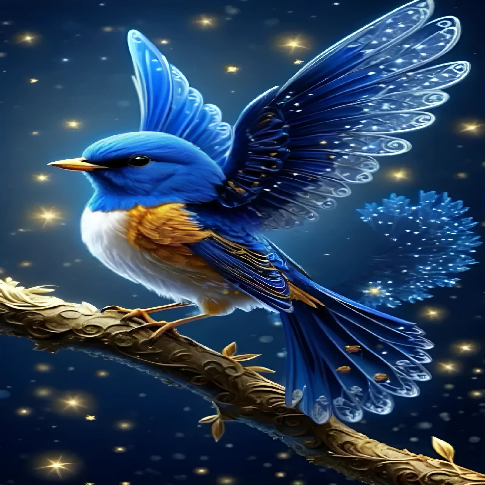 Handmade DIY diamond painting kit showing a blue bird design on a 60x100 cm canvas.