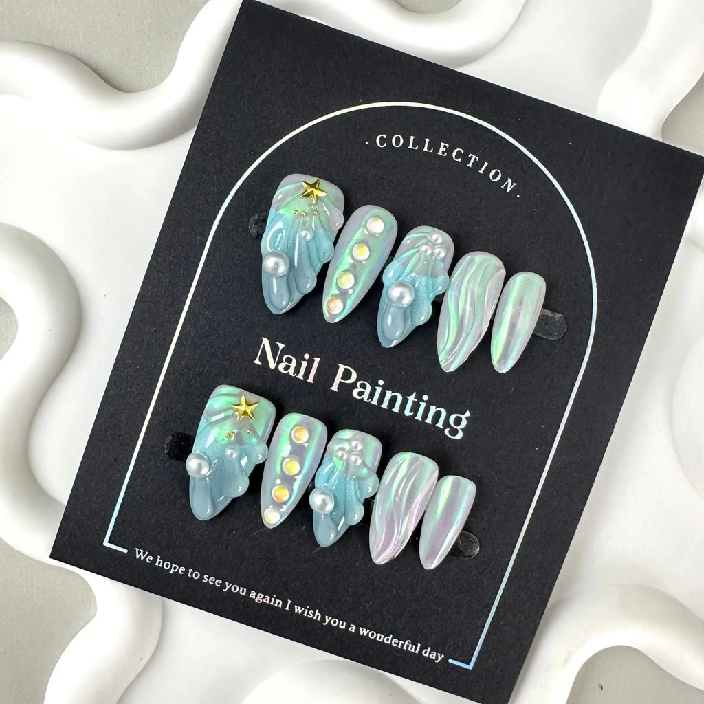 Hailang blue shell design nail stickers set in four sizes for decorative nail art