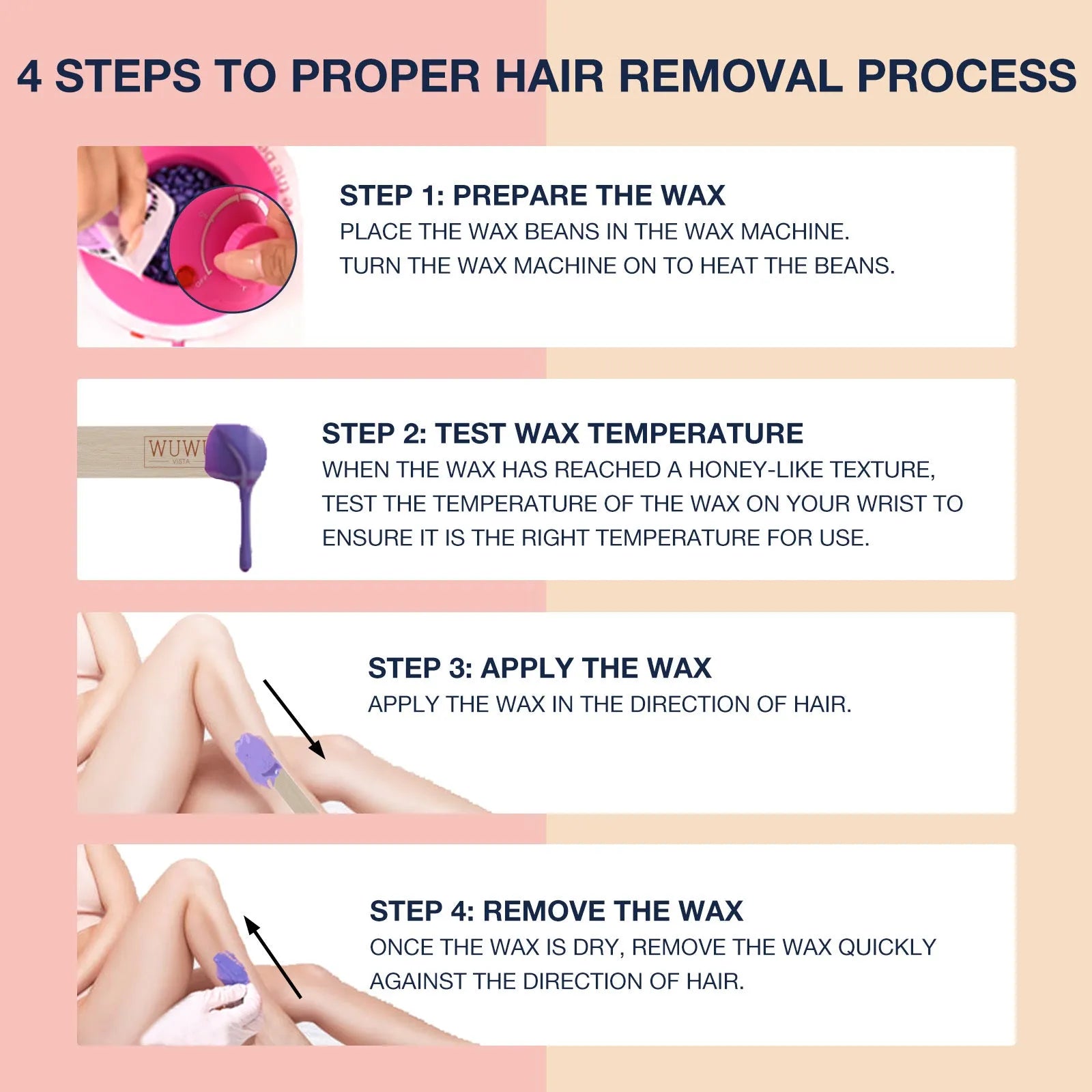 27-piece hair removal wax kit with wax heater machine, four coloured wax bead bags, and wax sticks for face and body application