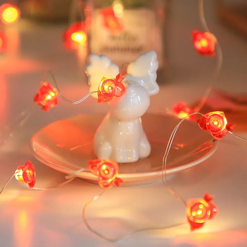 Heart-shaped LED copper wire string lights for Valentine's Day trunk proposal display