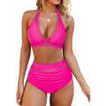 Women's black polyester bikini swimsuit set with separate top and briefs