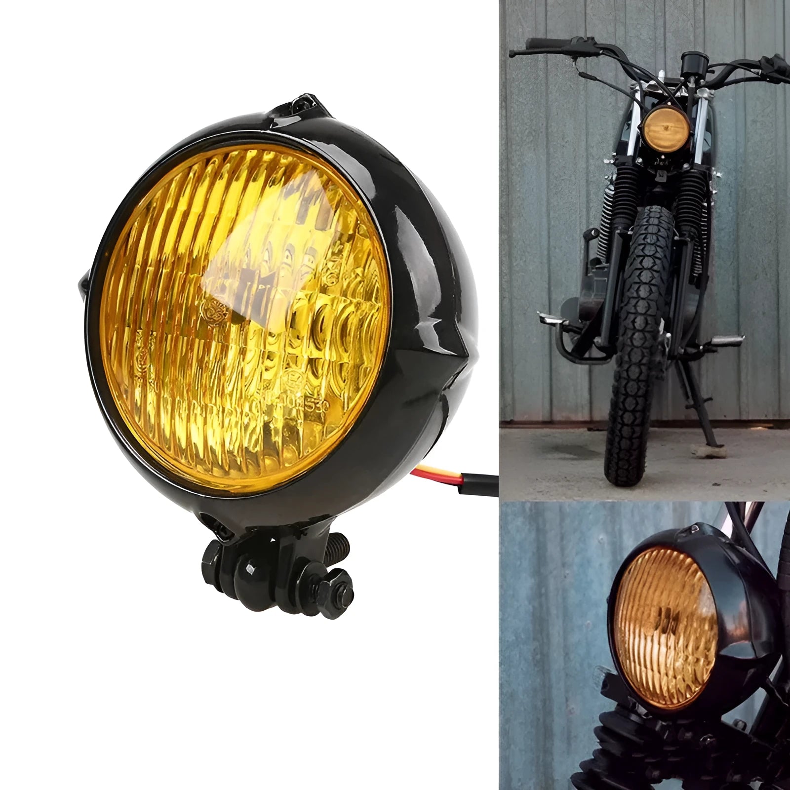 Black electroplated Harley motorcycle halogen headlight unit with 8cm diameter lens