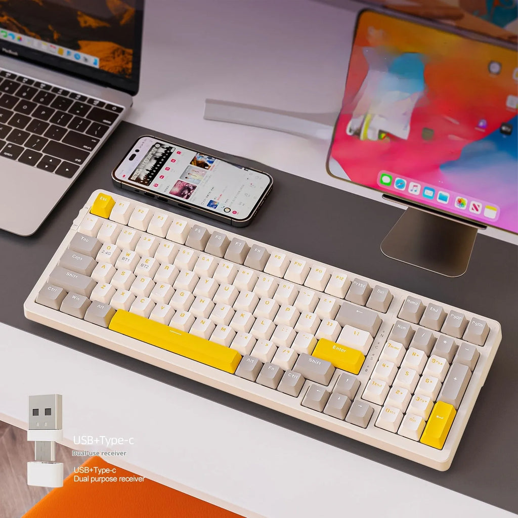 Free Wolf K96 Bluetooth dual-mode hot-swappable mechanical keyboard in compact black ABS case.