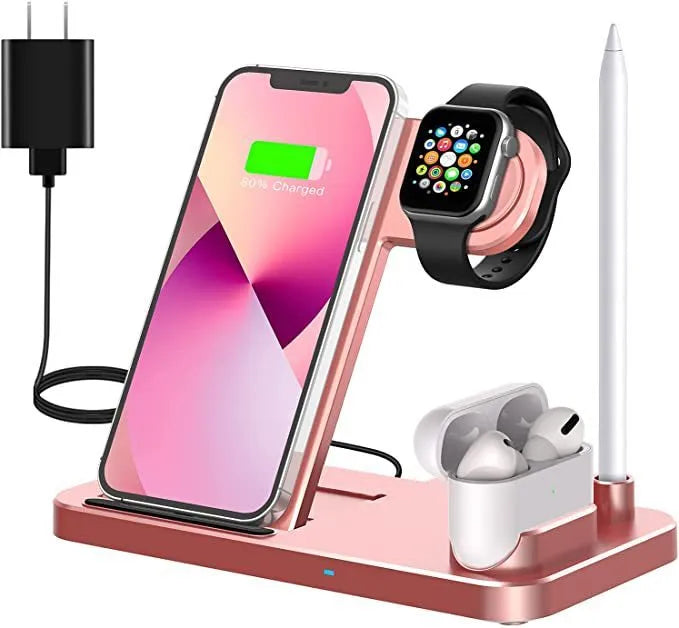 Black folding 4-in-1 wireless charger with vertical stand design for Apple devices