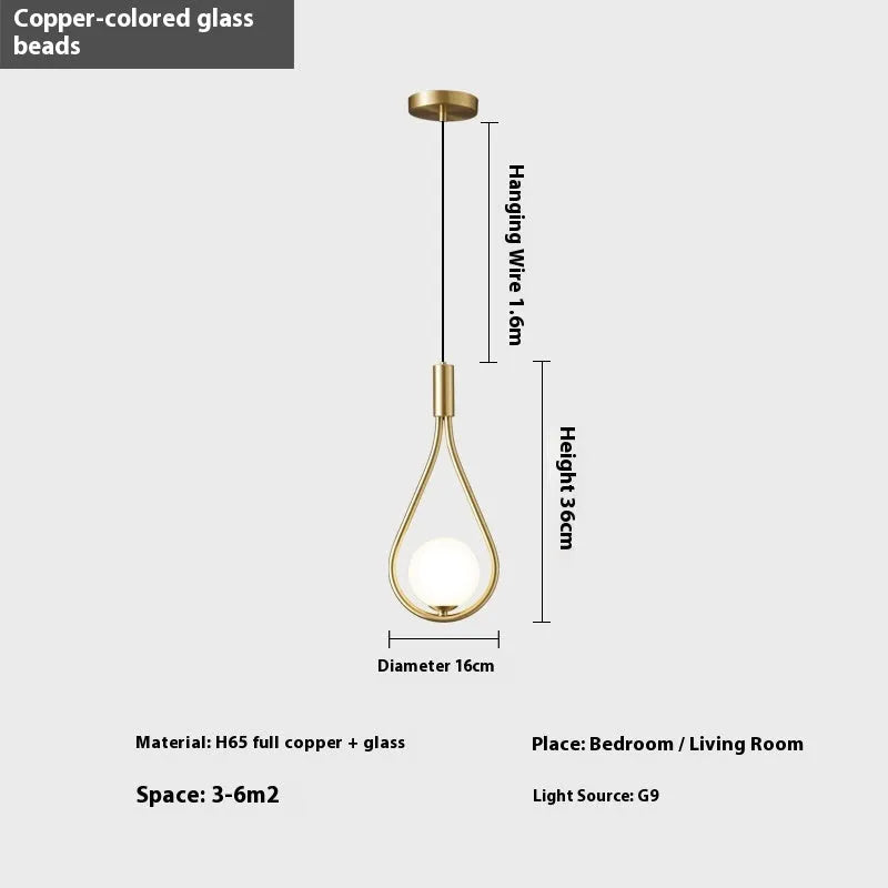 Modern minimalist bedside chandelier lamp for bedrooms with copper or black and gold finishes