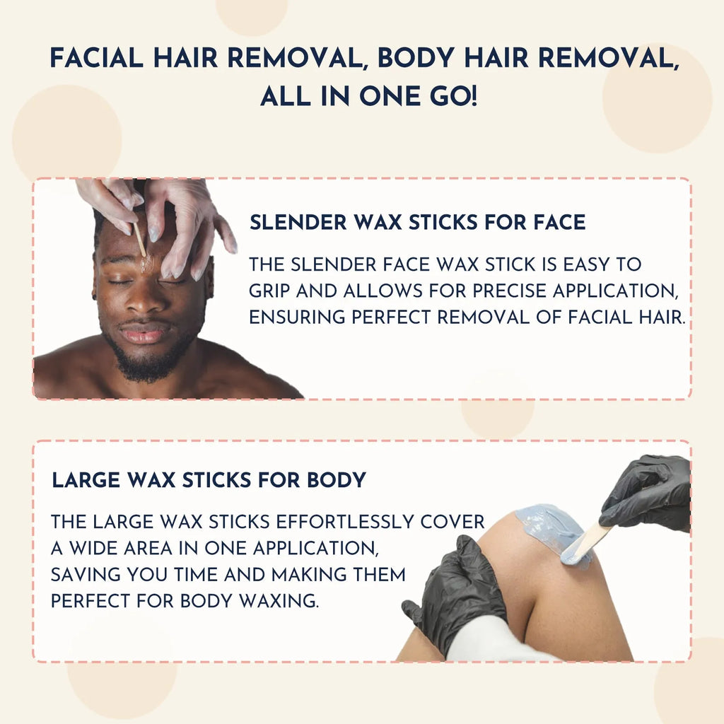 27-piece hair removal wax kit with wax heater machine, four coloured wax bead bags, and wax sticks for face and body application