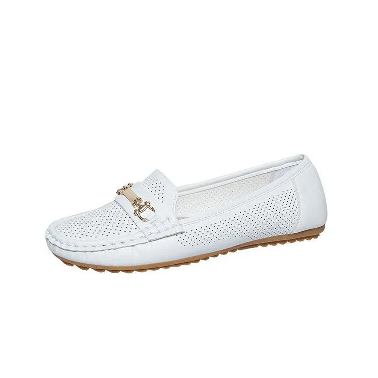 Women's flat casual shoes in black, khaki, or white with thin profile and breathable PU leather upper