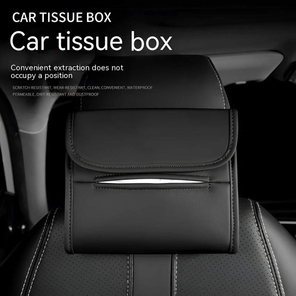 Leather car tissue box holder with elastic bands for installation on vehicle sun visors