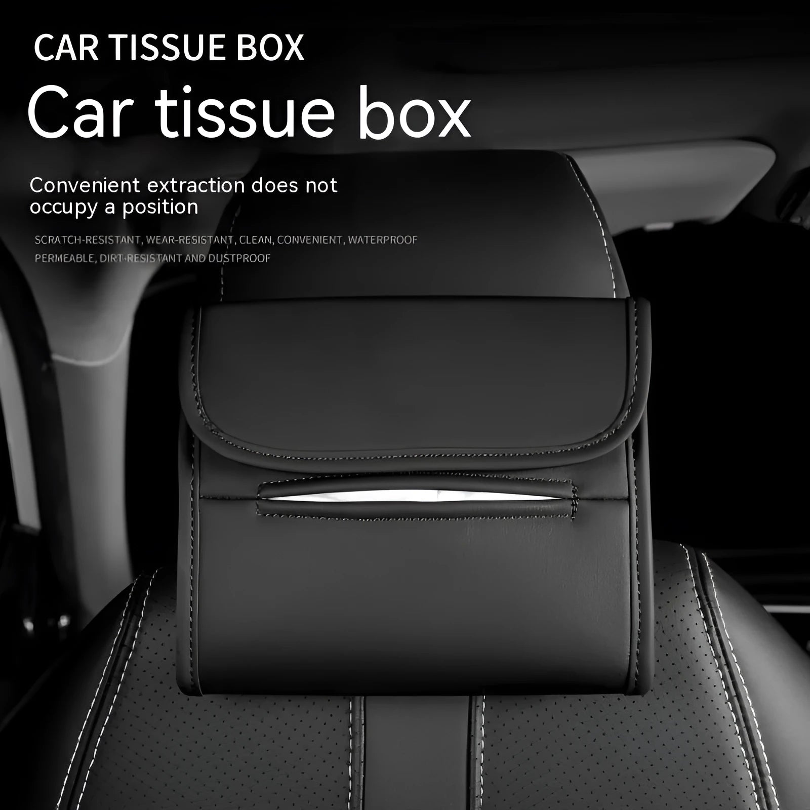 Leather car tissue box holder with elastic bands for installation on vehicle sun visors