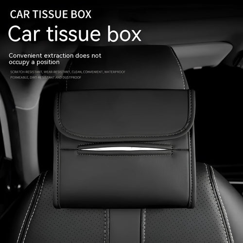 Leather car tissue box holder with elastic bands for installation on vehicle sun visors