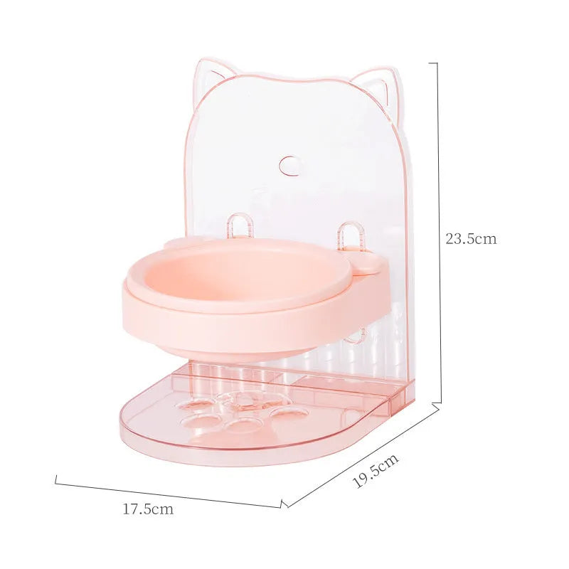 Adjustable height anti spill cat bowl with removable hanging cage in grey colour