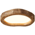 Round wood grain finish ceiling lamp in new Chinese style, flush mounted on a white ceiling.