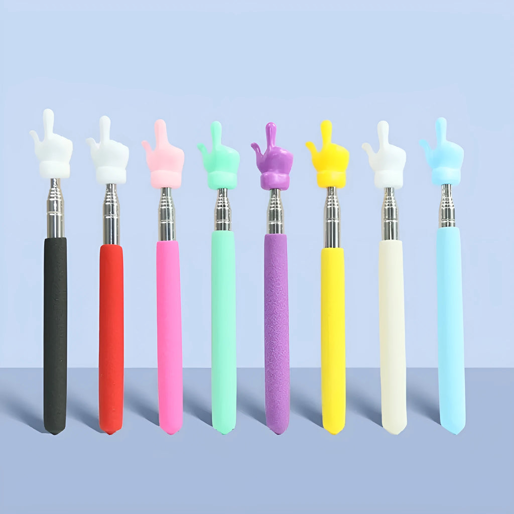 Retractable stainless steel teaching pointer with colourful tip for classroom reading