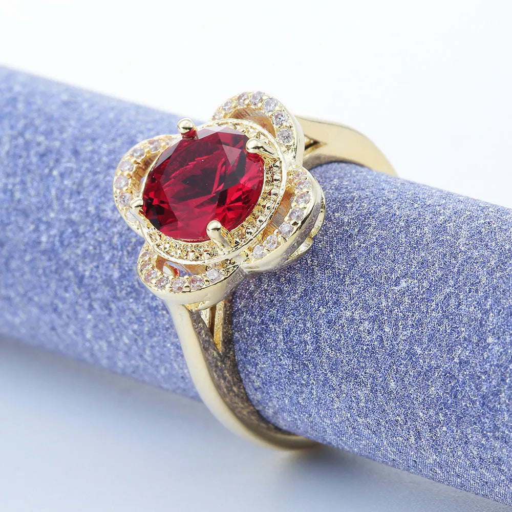 Copper fruit-shaped ring with zircon stones in electroplated finish, sizes 7, 8 and 9
