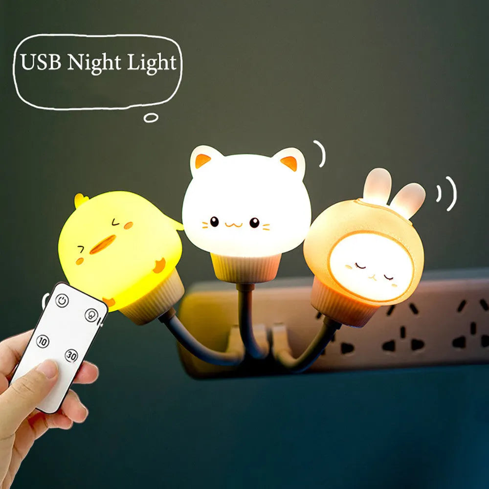 USB portable LED animal night light with remote control in cartoon bear design