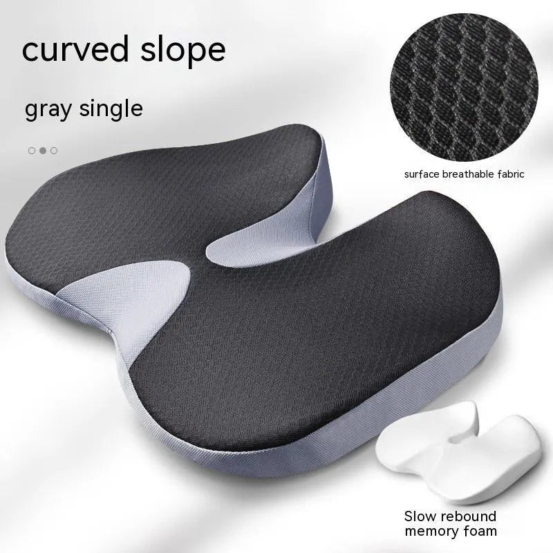 Curved bevel seat cushion with memory foam for tailbone support during driving