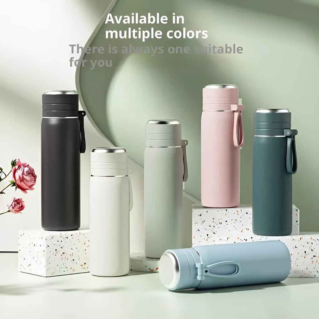 316 stainless steel food grade thermos cup with tea and water separation, 500ml capacity, beige colour