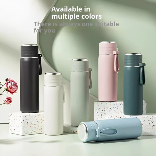 316 stainless steel food grade thermos cup with tea and water separation, 500ml capacity, beige colour