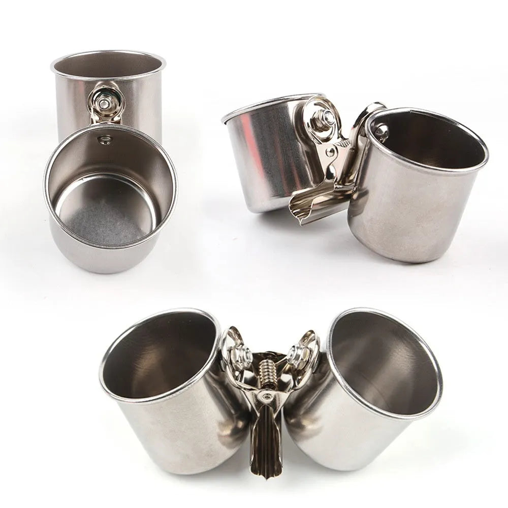 Stainless steel birdcage feeder for outdoor bird feeding in natural metallic colour