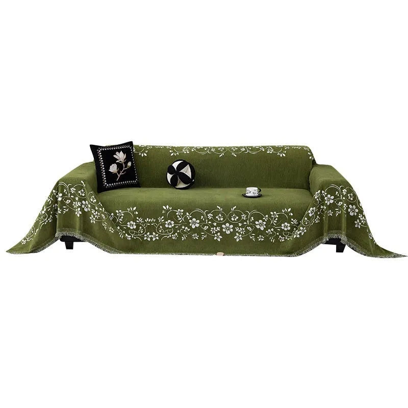 Embroidered magnolia chenille sofa cover in Garland black, simple style, 180X130cm size