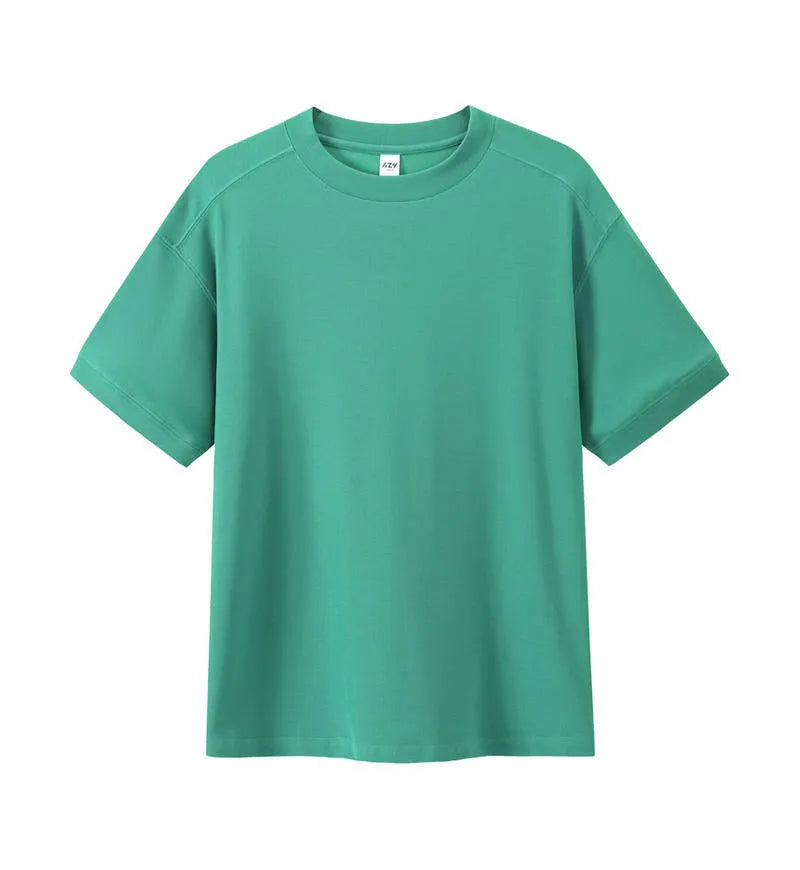 Breathable pique short-sleeved cotton T-shirt in loose fit, solid colour, summer wear