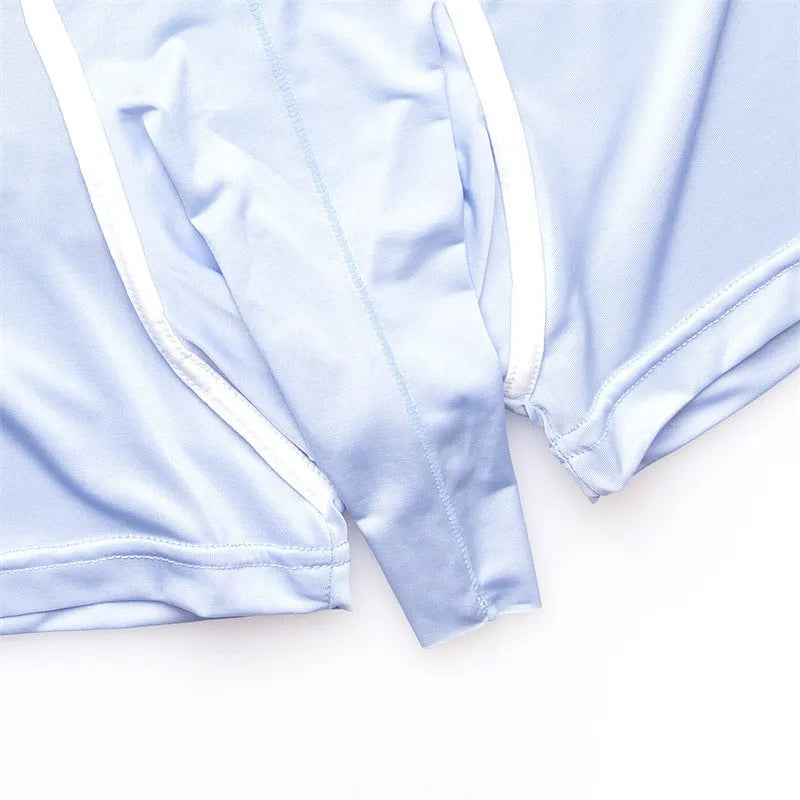 Men's ice silk boxer shorts in solid colours showing mid-rise waistband