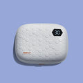 Automatic ultrasonic cleaning machine for glasses in blue, pink, or pearl white.