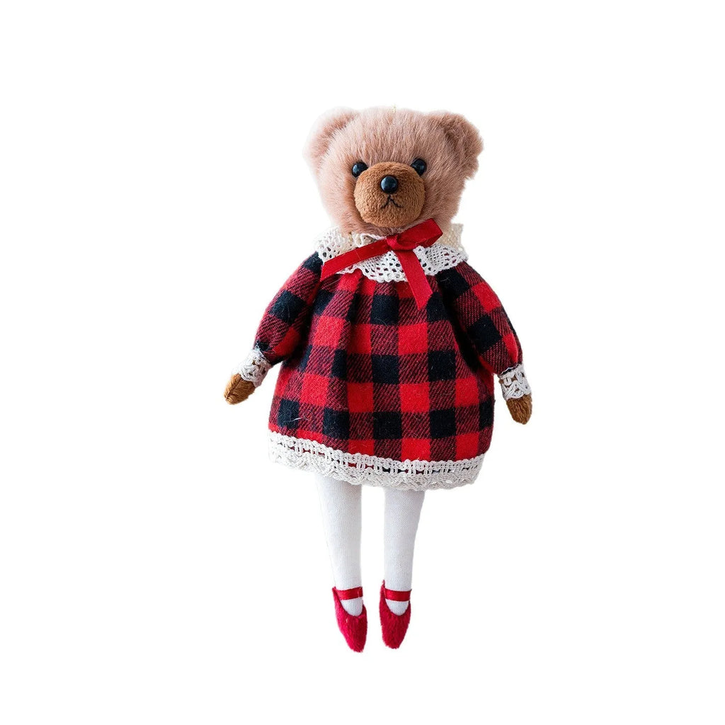 Cartoon plush bear couple in cotton plaid suits - gentleman bear and princess bear