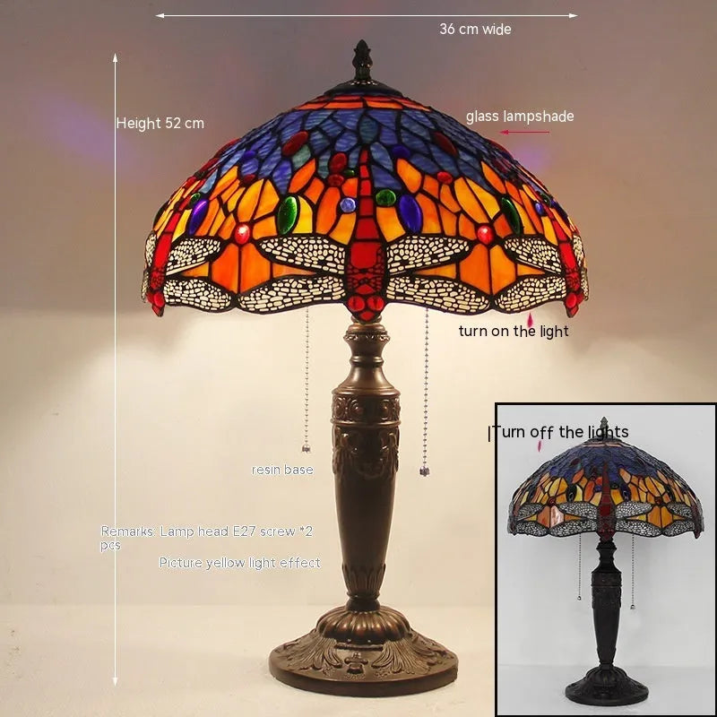 Tiffany dragonfly stone table lamp in European style with decorative blue and green motifs