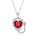 Red diamond women's stethoscope necklace with wings cross pendant on electroplated copper chain