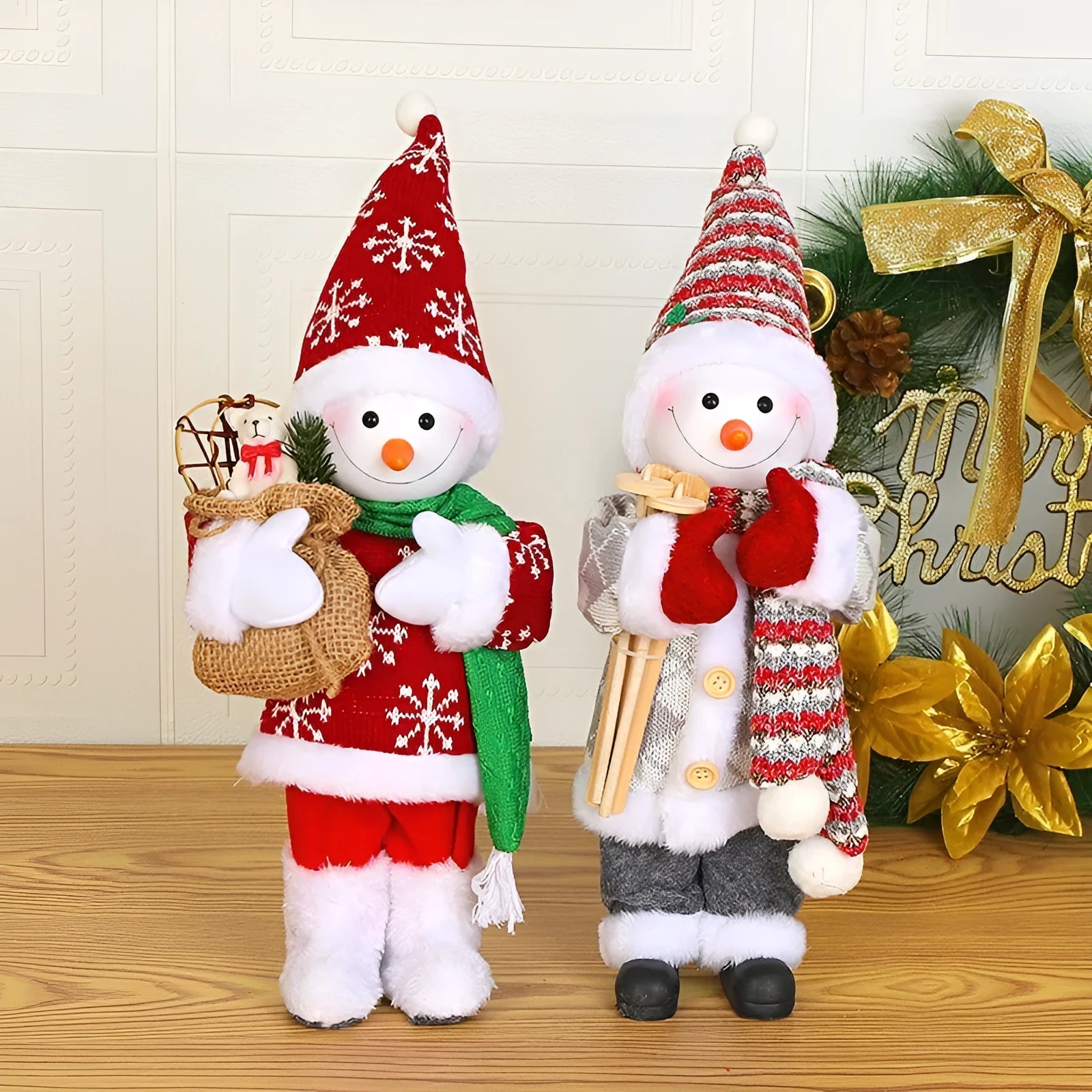 30cm Christmas doll ornament with red sequins old man design, plastic and cloth construction, boxed packaging