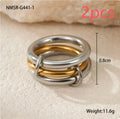 Gold plated exaggerated stackable ring for women on a hand, showing layered jewellery style.