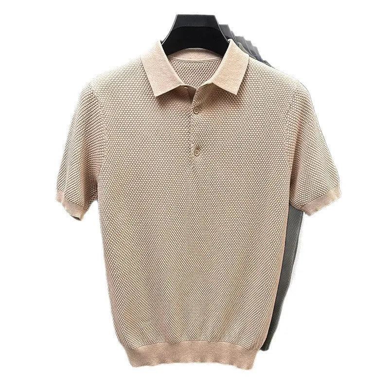 Men's loose fit cotton short sleeve sweater in six colour options showing pullover style