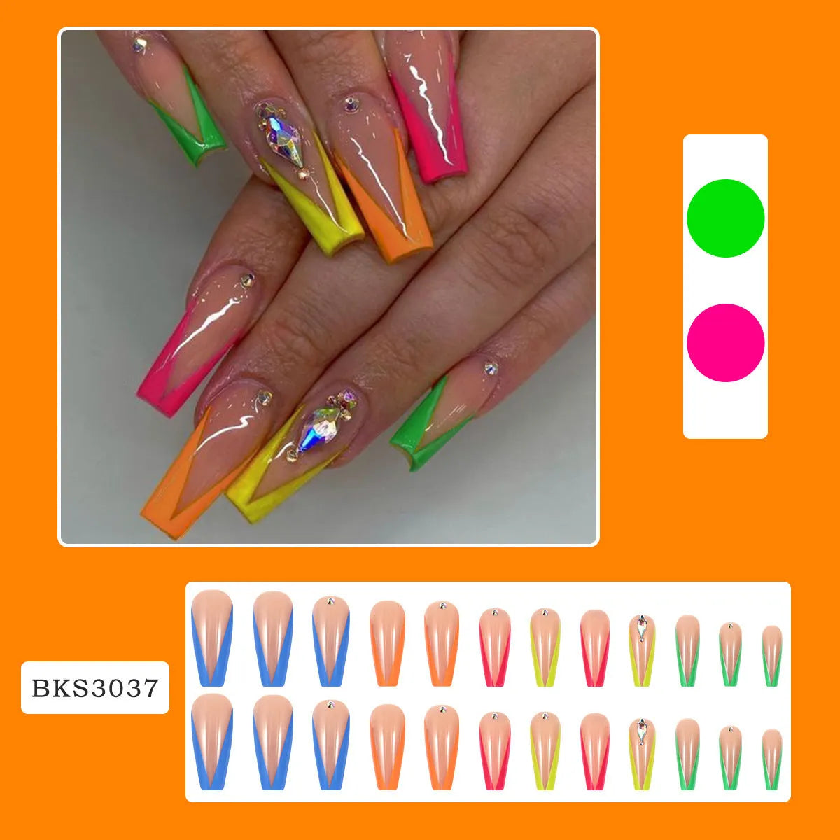 Diamond colour French detachable nail tips with cartoon, love, and cross heart patterns