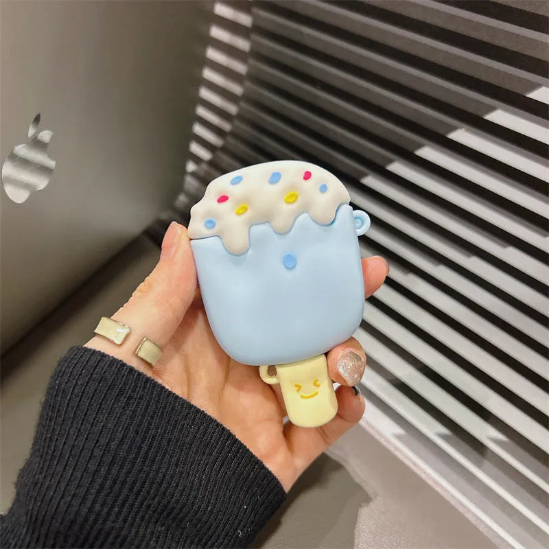 Blue silicone headphone case cover with cartoon lollipop design for Apple AirPods