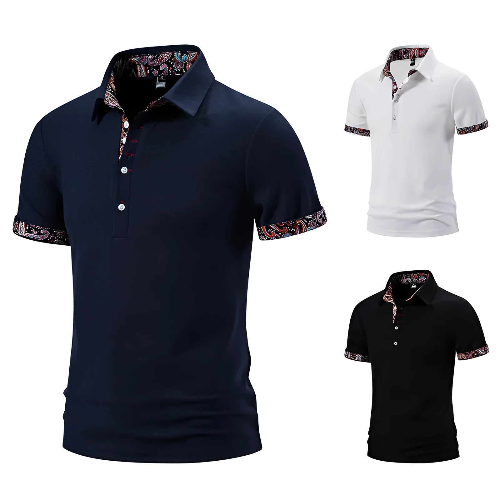 Men's cotton blend polo shirt with colour stitching detail and turnover collar in summer casual style